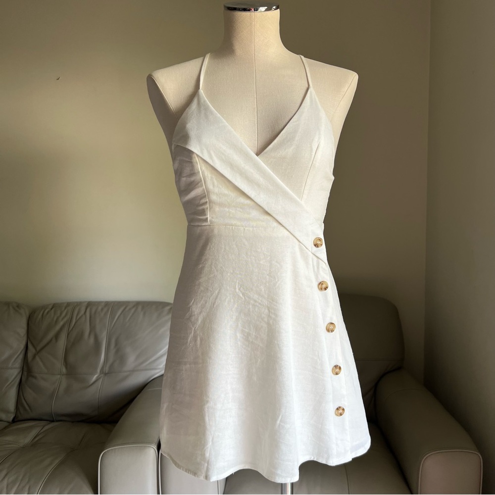 L’ATISTE by Amy Linen Blend White Mini Dress Sz S Cocktail Party Western Chic